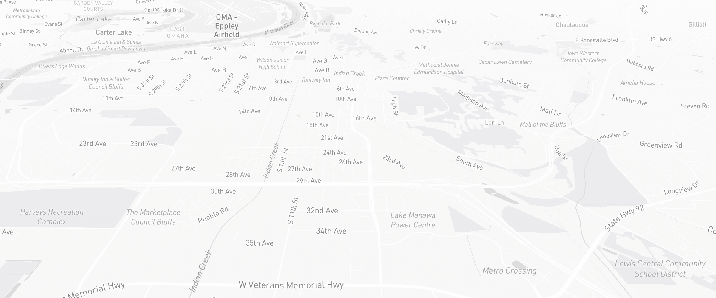 Neighborhood map of Council Bluffs, IA — the area served by Life Insurance Agents of Council Bluffs Group